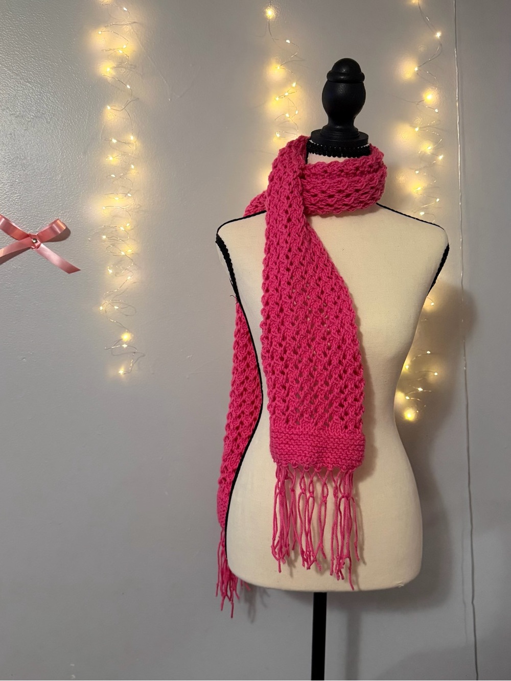 Handcrafted Pink Knit Scarf - Women Accessories